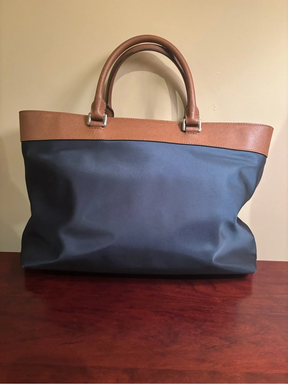 Michael Kors Navy and Brown Leather-Trim Computer Tote